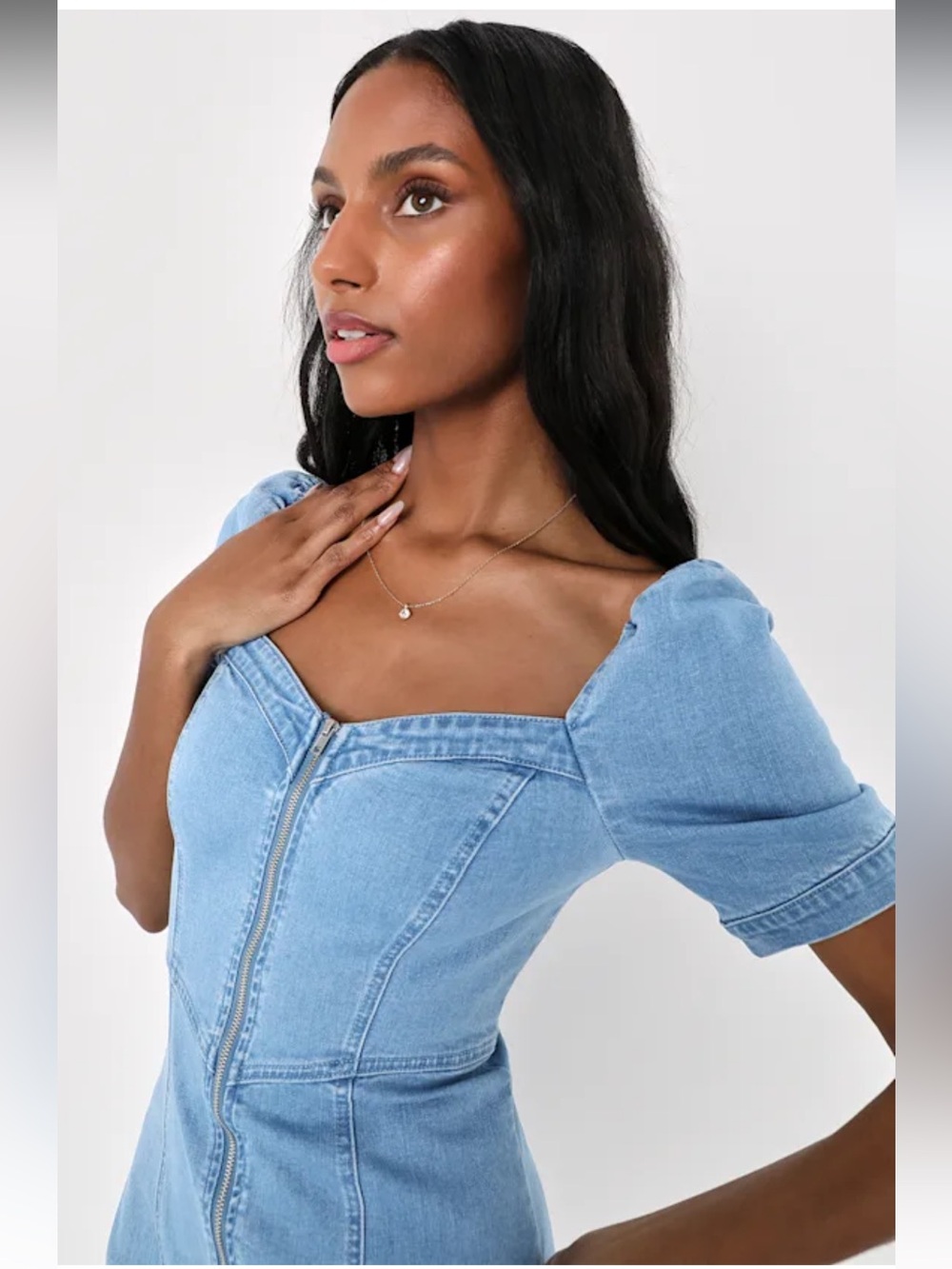 Lulus Trending Vibe Medium Wash Zip-front Denim Dress Blue - Size M - Picture 4 of 9